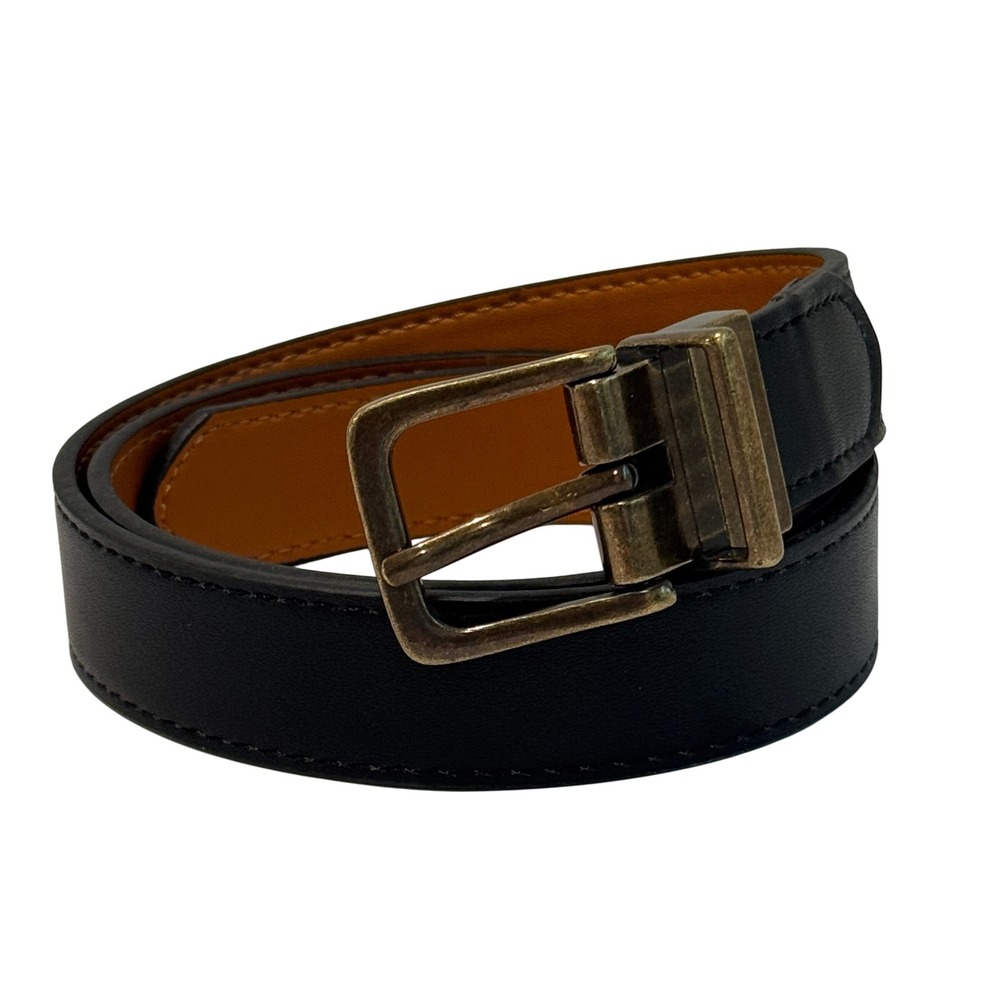 Reversible Belt Womens S 28 Black Brown Rotating Antique Brass‎ Buckle Office